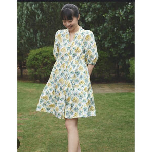 Paul and Joe Uniqlo Floral Dress White Yellow Medium